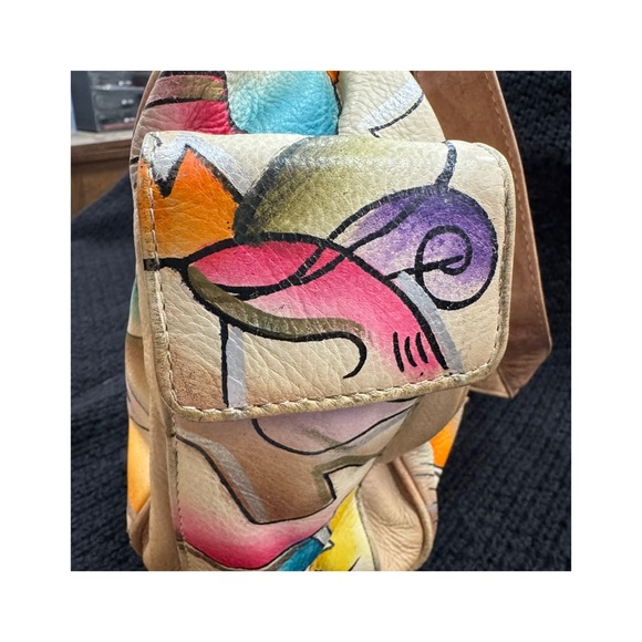 Colorful Abstract Hand Painted Leather Bag - Picture 6 of 11